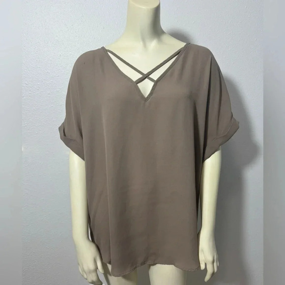 Worthington Criss Cross V Neck Tunic in Taupe - Picture 1 of 10